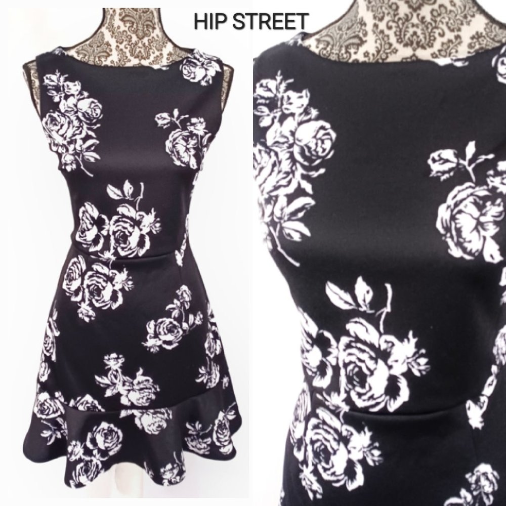 ROSIE HARLOW Sleeveless Ruffle Hem Fit & Flare Floral Stretch Dress L